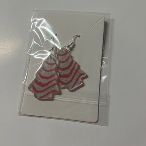 Red and White Christmas Tree Earrings